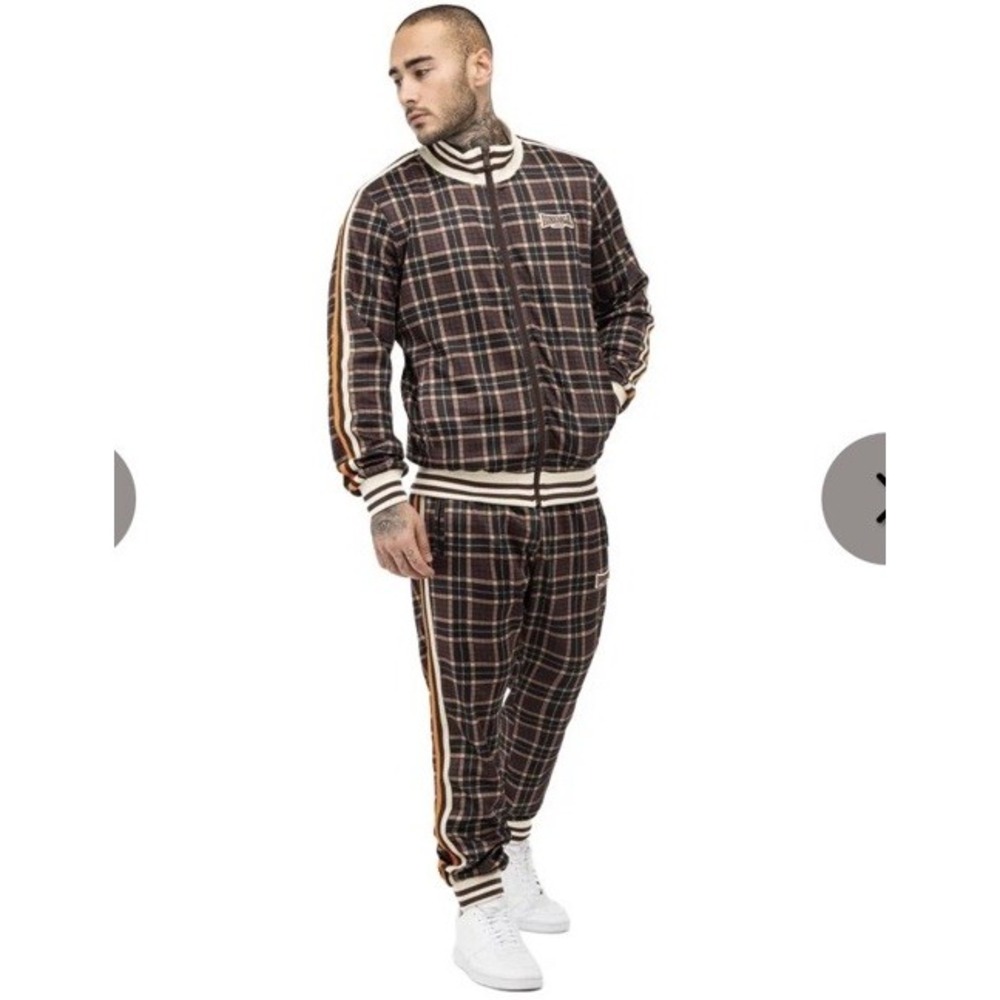 LONSDALE London The Gentlemen Hedley Slim Fit Tracksuit Brown / Ecru / Orange